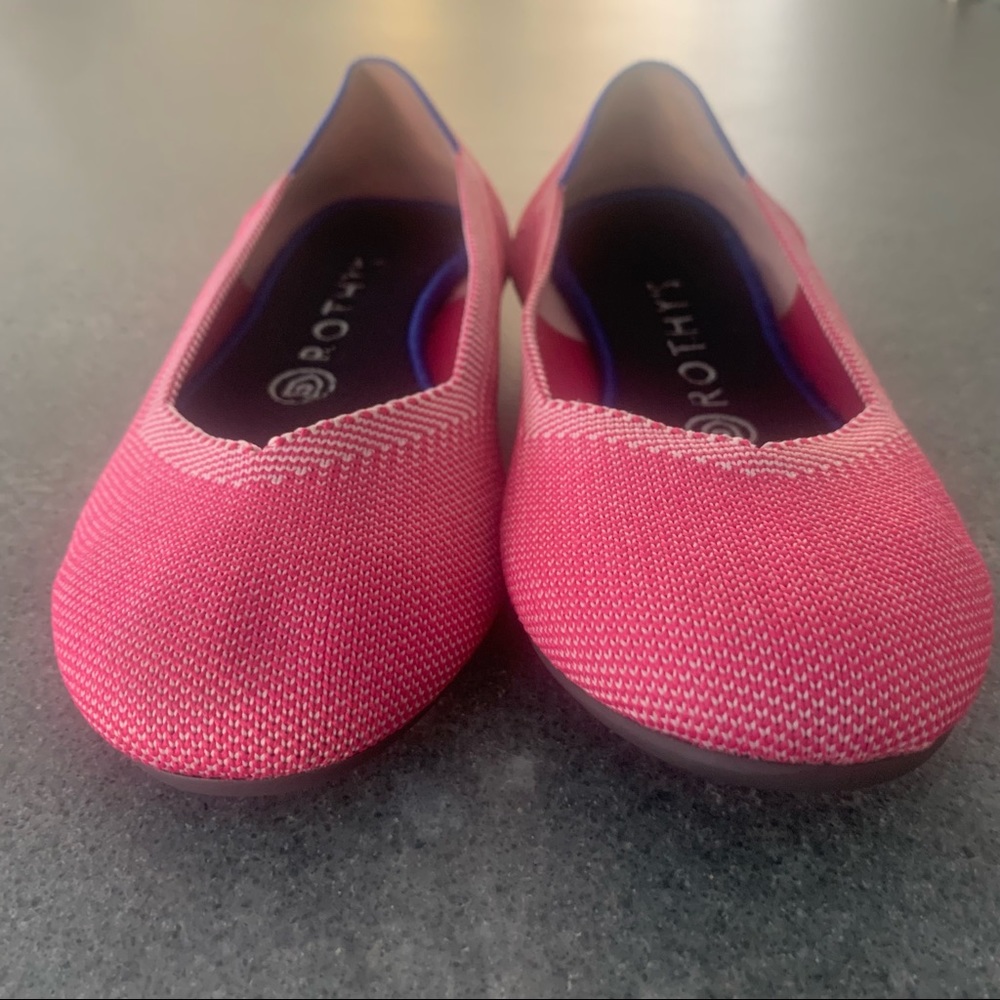 Pink round toe Rothy’s called Raspberry Birdseye flats. - Picture 7 of 7